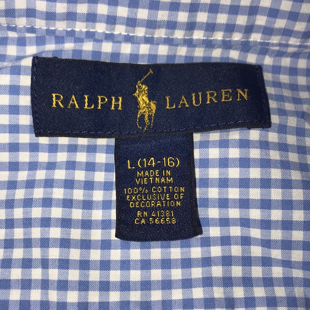 Ralph Lauren Boy L 14-16 Gingham Check Green Polo - Picture 3 of 5